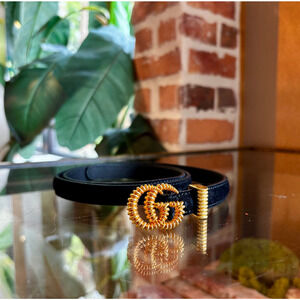 GUCCI Black Torchon GG Marmont Thin Belt 85/34